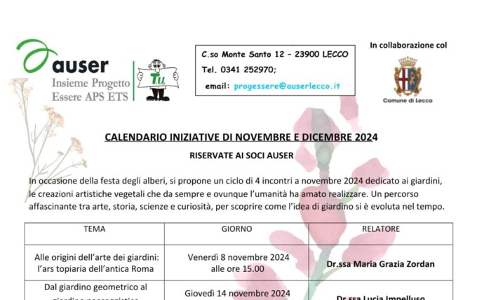Auser Progetto Essere, le iniziative di novembre e dicembre per i soci