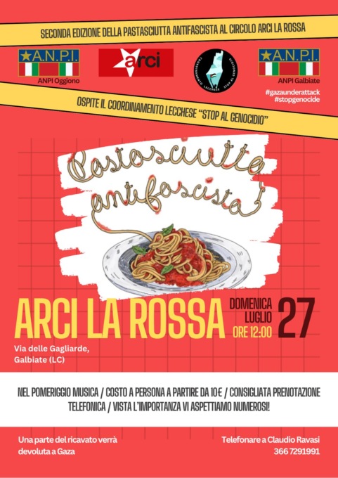 Al Circolo Arci La Rossa torna l’appuntamento con la “Pastasciutta antifascista”