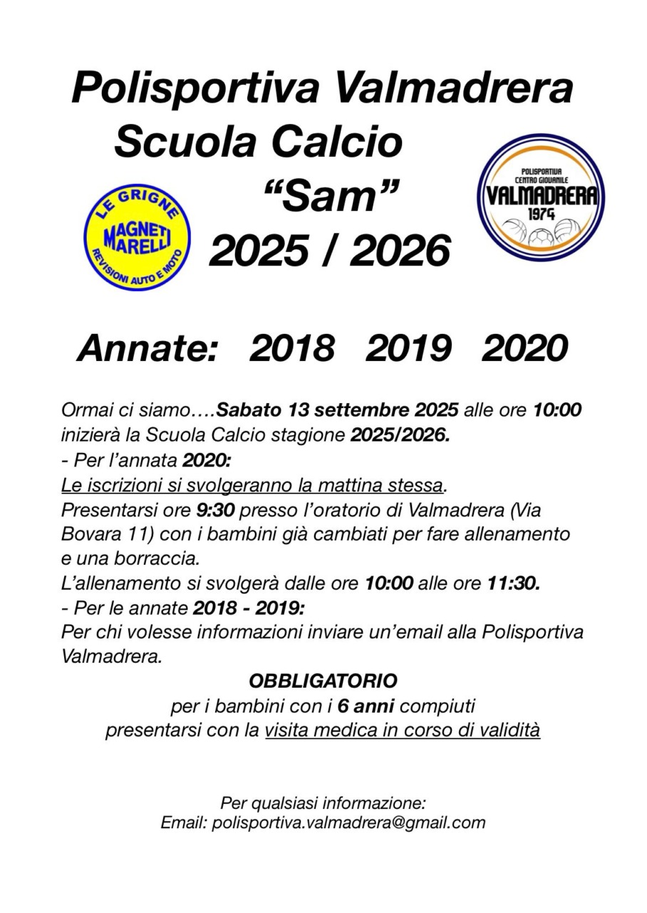 Polisportiva Valmadrera, sabato 13 settembre inizia la Scuola Calcio