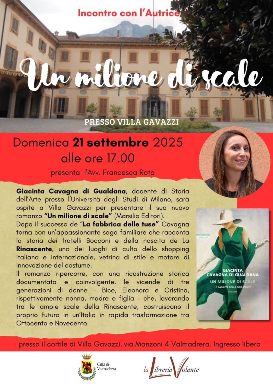 Valmadrera, a Villa Gavazzi la presentazione in anteprima nazionale del nuovo romanzo di Giacinta Cavagna di Gualdana