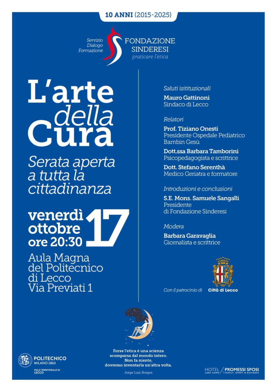 “L’arte della cura”, il 17 al Politecnico una serata promossa da Fondazione Sinderesi
