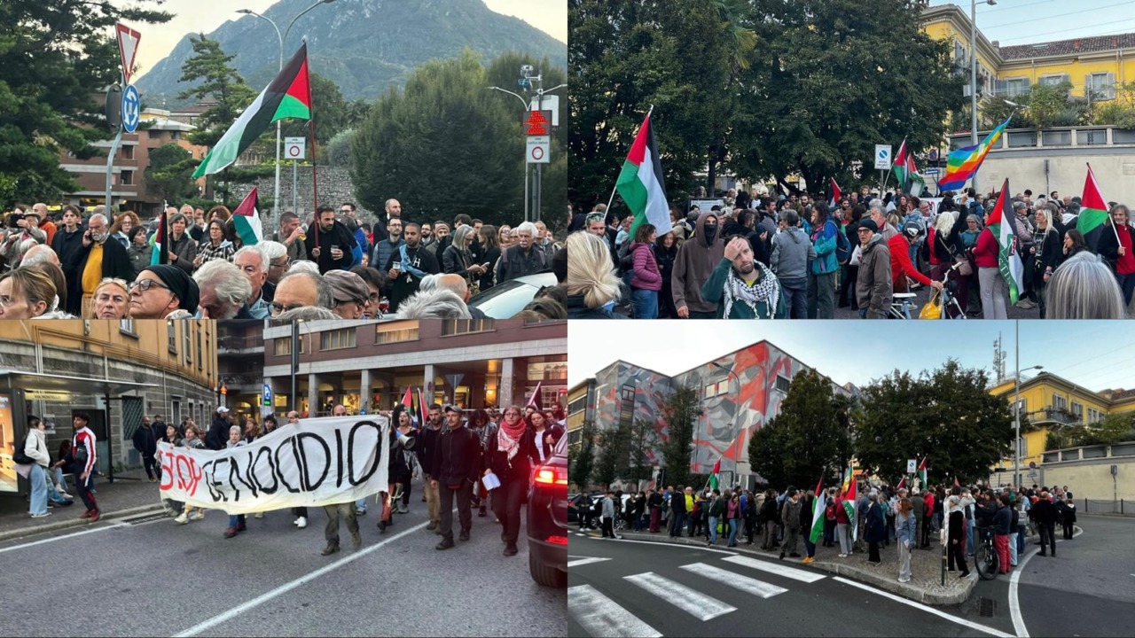 “Lecco lo sa da che parte stare, Palestina libera”, in 1000 al presidio davanti al liceo Grassi