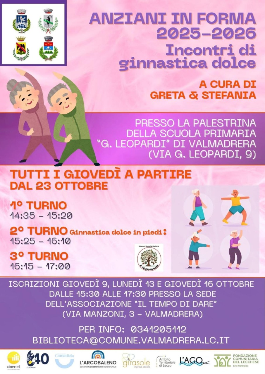 “Anziani in forma”: iscrizioni ancora aperte per gli incontri di ginnastica dolce a Valmadrera