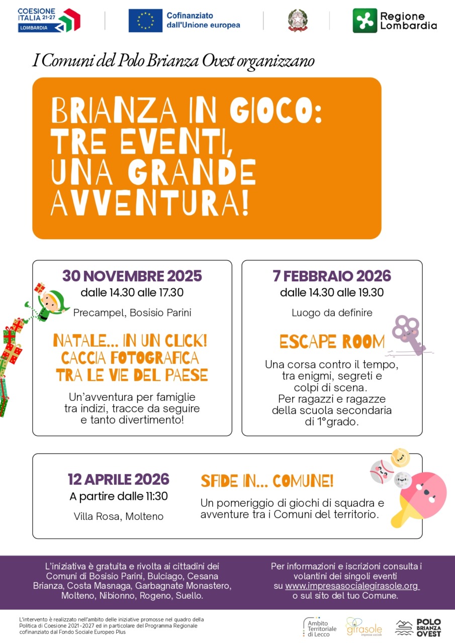 “Brianza in Gioco”: tre eventi gratuiti per famiglie, bambini e ragazzi alla scoperta del territorio