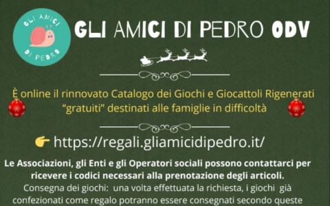 “Gli amici di Pedro”: online il catalogo dei giocattoli rigenerati destinati alle famiglie in difficoltà