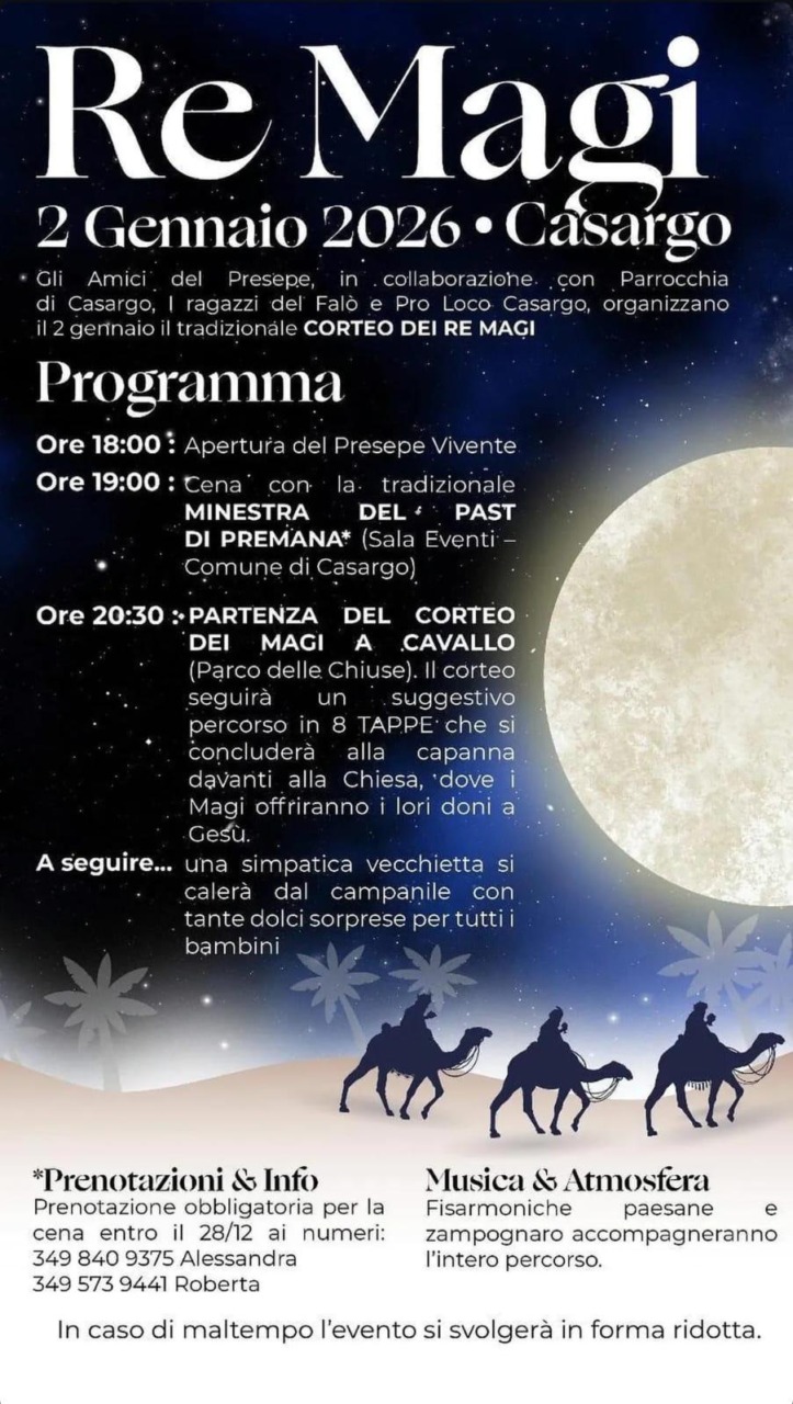 Casargo, tanti eventi nelle feste: oggi torna dopo anni il corteo dei Re magi
