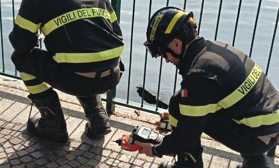 Segnalato un possibile inquinamento vicino all’imbarcadero di Lecco: sopralluogo dei Vigili del fuoco