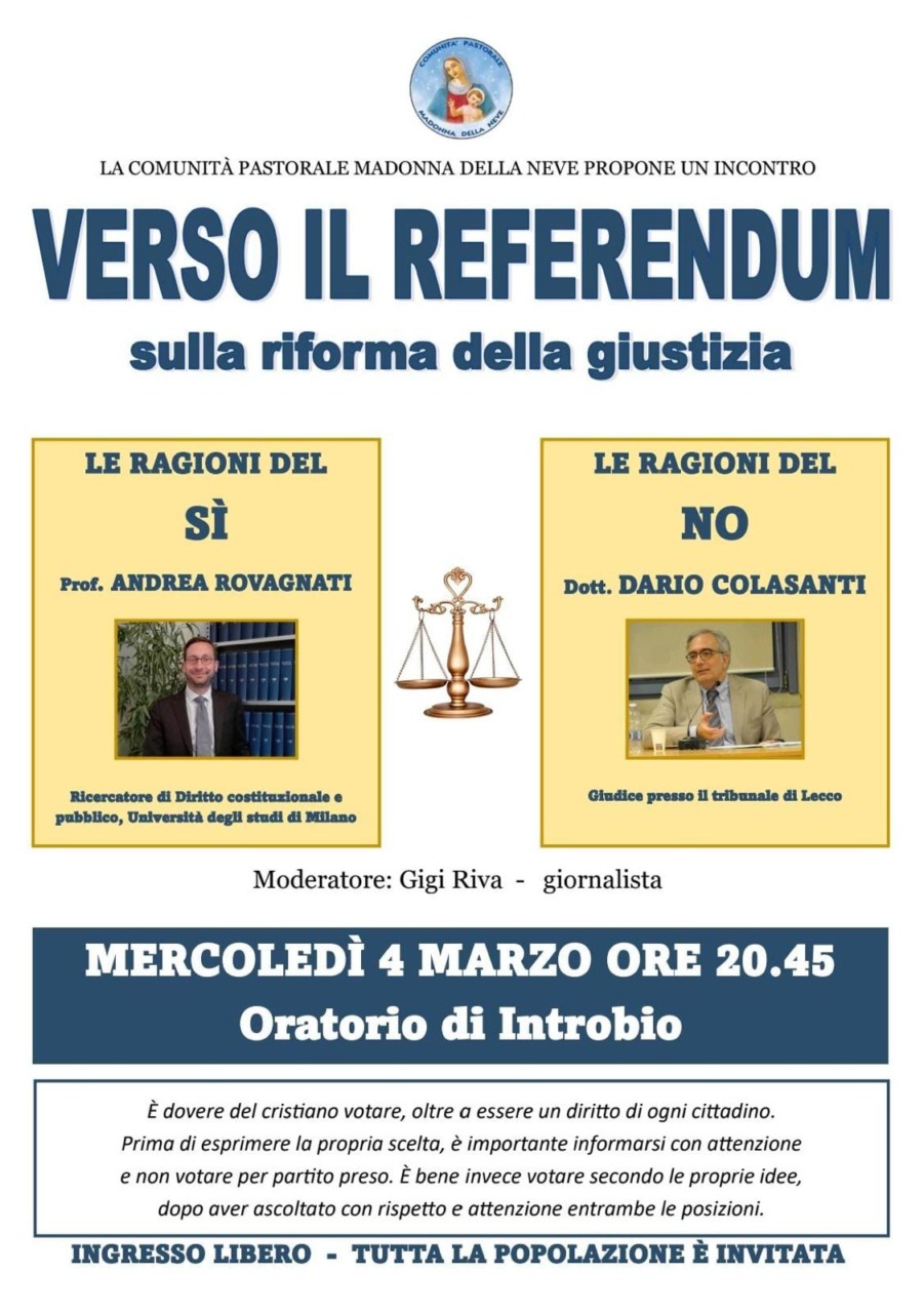 Referendum sulla giustizia, appuntamento il 4 marzo all’oratorio di Introbio