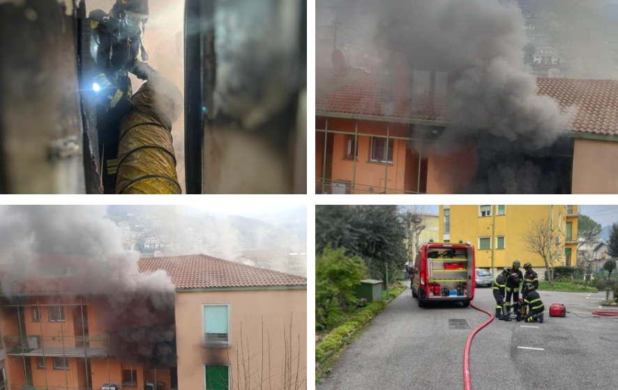 Incendio in un appartamento a Calolziocorte: 5 persone soccorse, tra loro tre bambini