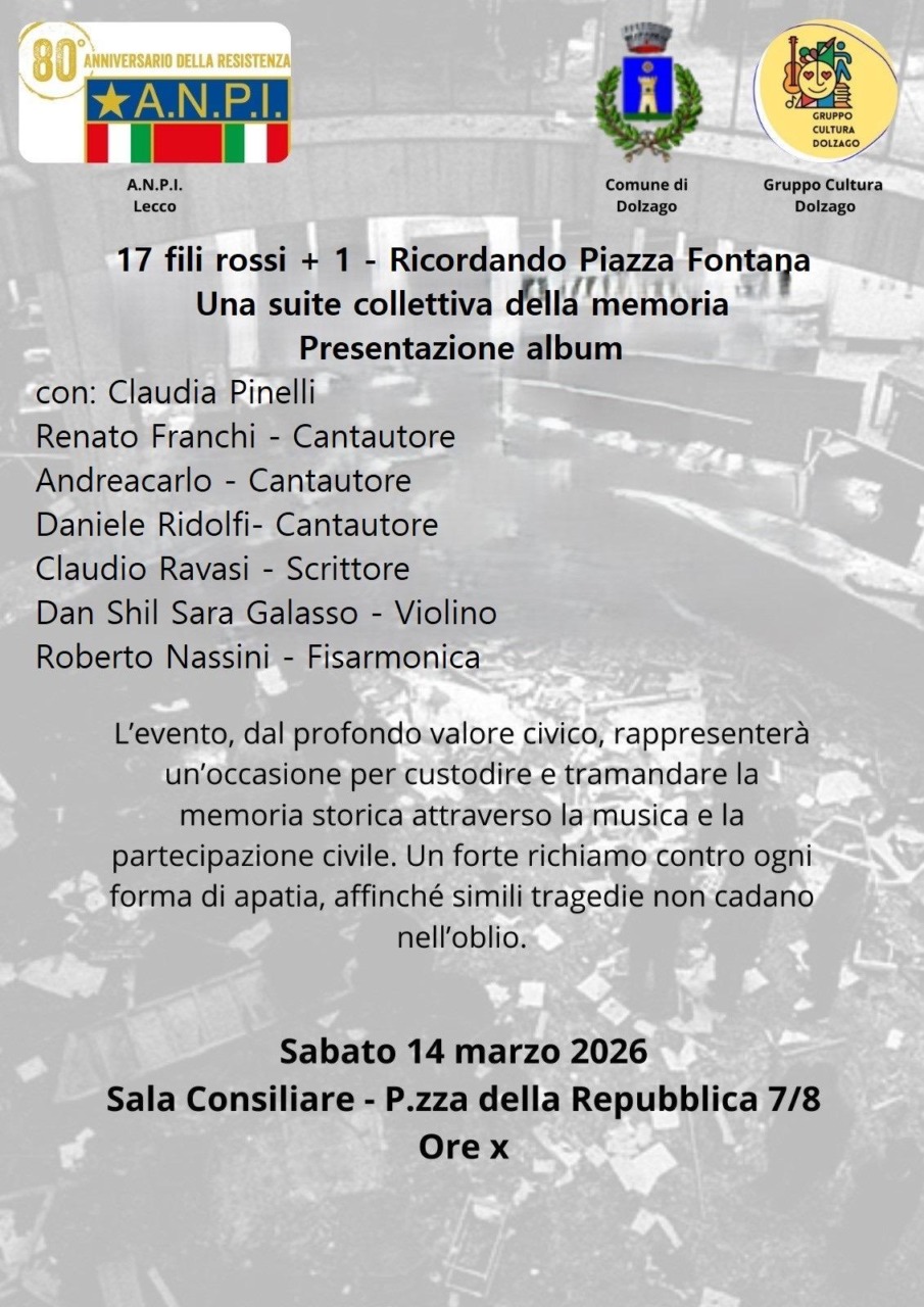 Dolzago ricorda la Strage di Piazza Fontana con la band “Renato Franchi e l’Orchestrina del Suonatore Jones”