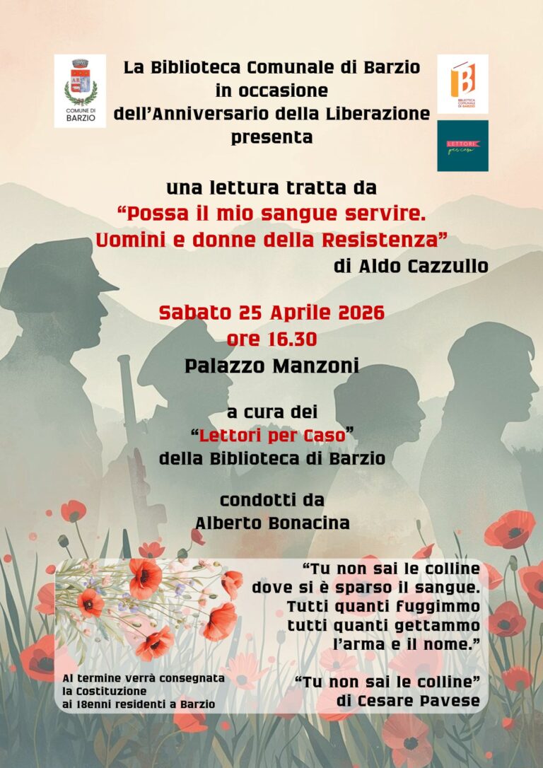 Oggi pomeriggio a Barzio letture sul 25 Aprile e costituzioni ai 18enni