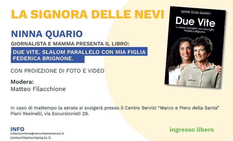 “Due vite”: ai Resinelli la presentazione del libro di Ninna Quario