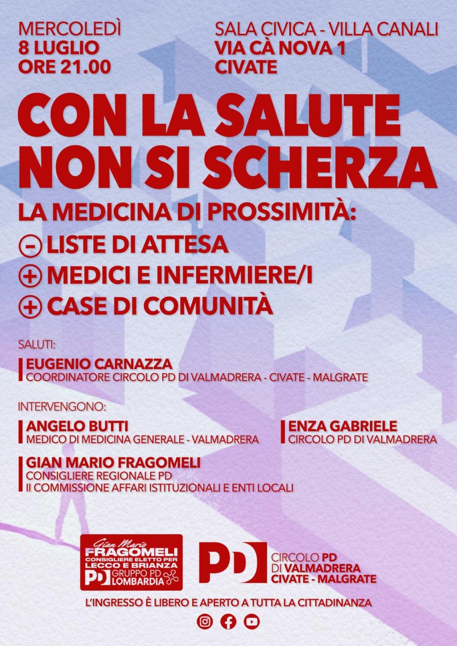 “Con la salute non si scherza”: un incontro a Civate promosso dal Pd