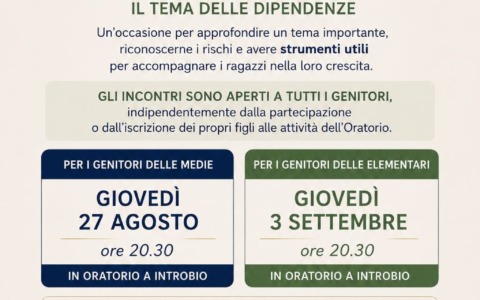 Incontri per i genitori: a Introbio due serate dedicate al tema delle dipendenze