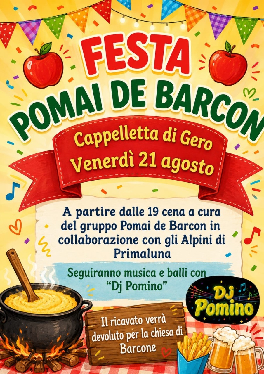 A Barcone torna la “Festa Pomai de Barcon”: cena, musica e solidarietà