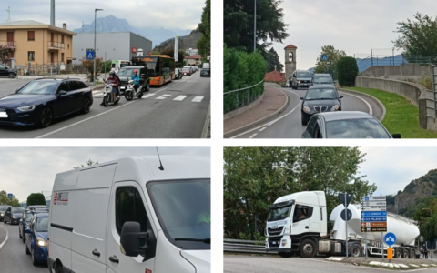 Camion bloccato alla rotonda di Chiuso, traffico in tilt